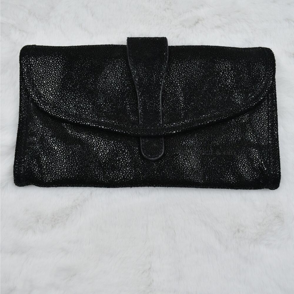 Nat & Nin Cowhide Leather Clutch Purse Black Soft & Supple Hand Bag Boho Chic